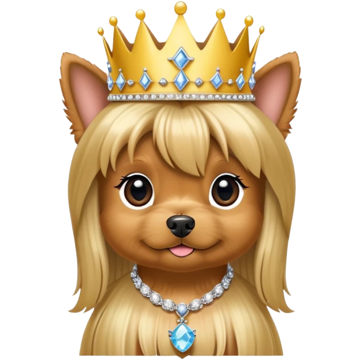 Yorkie pup long hair with bling necklace and princess crown  emoji