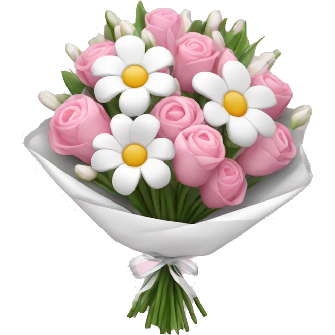 Pink and white flower bouquet with white wrapping emoji