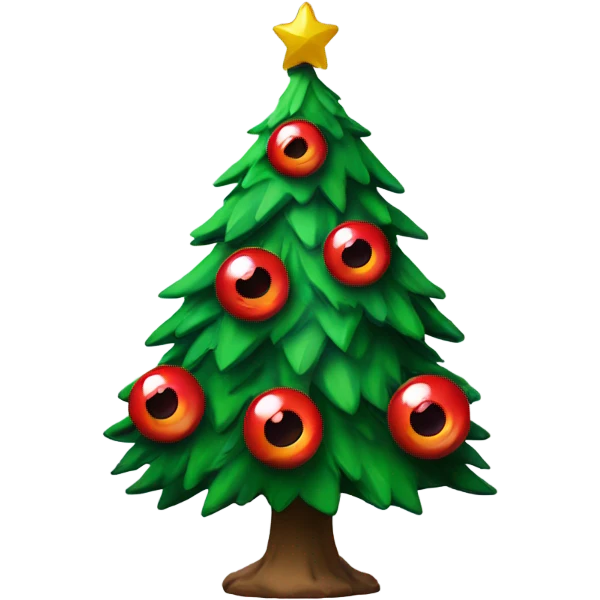 Christmas tree is high with red eyeballs emoji