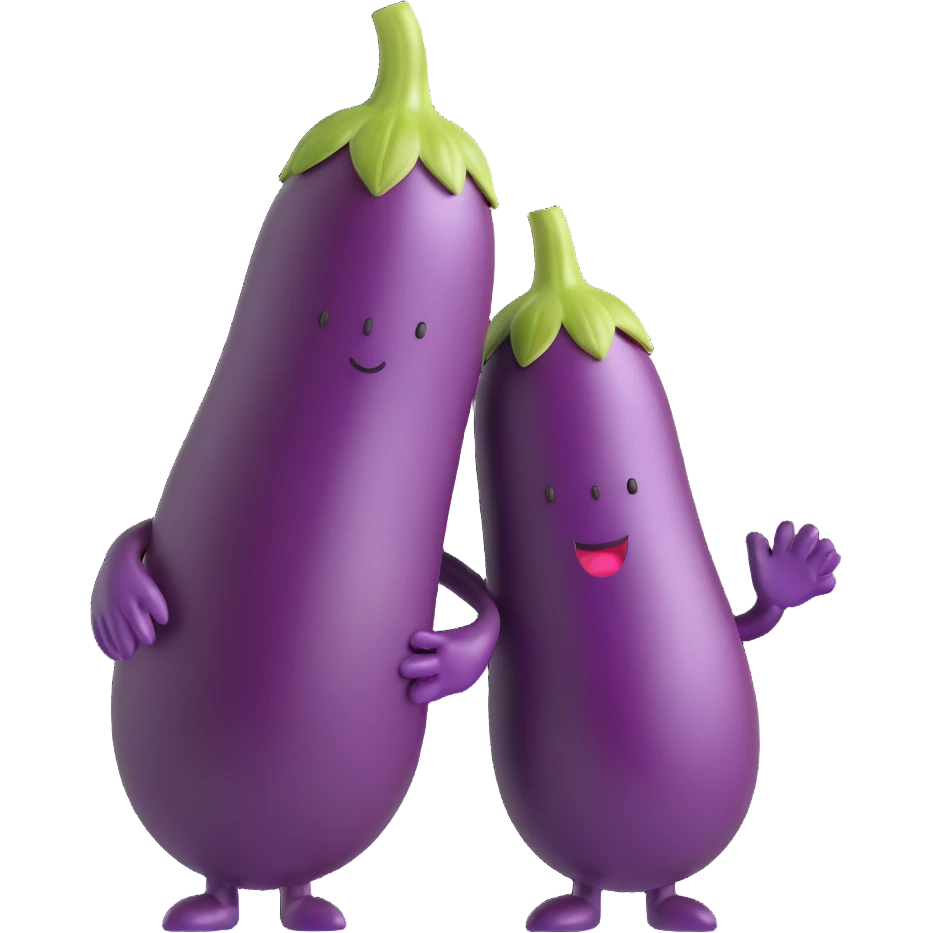 eggplant with cartoon hands and feet, emoji style emoji