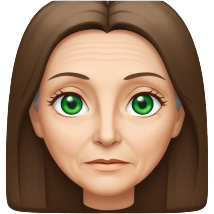 Pretty older woman with green eyes and long straight Ash-brown hair and square face  emoji