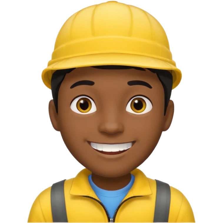 A man with dark skin tone, wearing a bright yellow cap, short black hair mostly covered by the cap, large brown eyes, and a wide smile showing his teeth. emoji