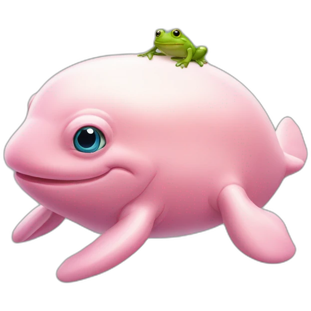 Pink beluga whale with the face of a frog emoji