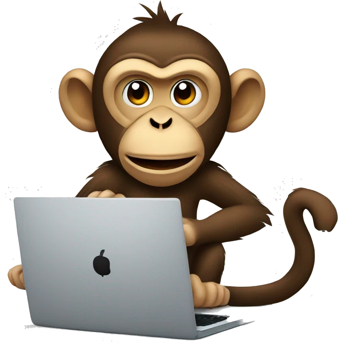 Funny monkey works at the computer  emoji