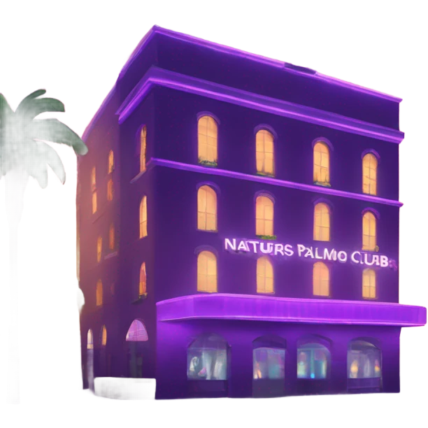  Night club building named Jaguars Club purple lights only two stories with palm trees  emoji