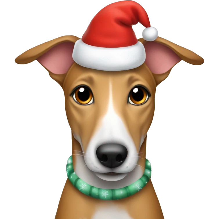 fawn tiger greyhound in a christmas hat emoji