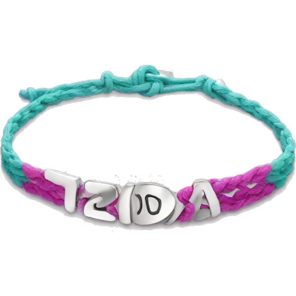 A friendship bracelet with the words  “2 days “ on it in charms emoji