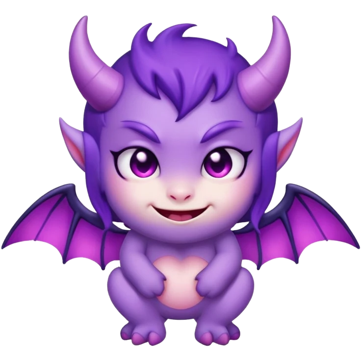 cute purple demon with small wings, blushing cheeks and a shy smile emoji