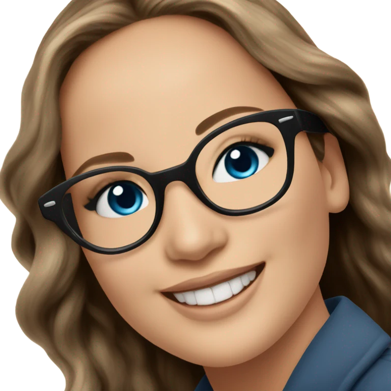 Brunette Jennifer Lawrence wearing black glasses and blue eyes happy  emoji