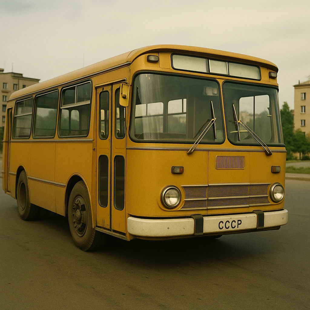Classic USSR city bus, boxy shape, retro details, vintage public transport emoji