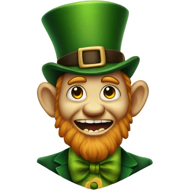 Leprechaun with laughably crossed eyes and an open mouth with crooked teeth. Just one yellow skin. Eyes more crossed. Whole body  emoji