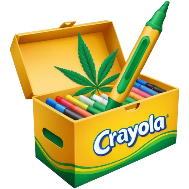 a box of crayola permanent markers with cannabis leaf emoji
