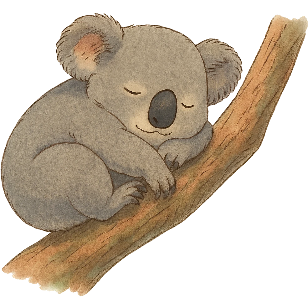 sleeping koala curled up on a tree branch in ghibli style emoji