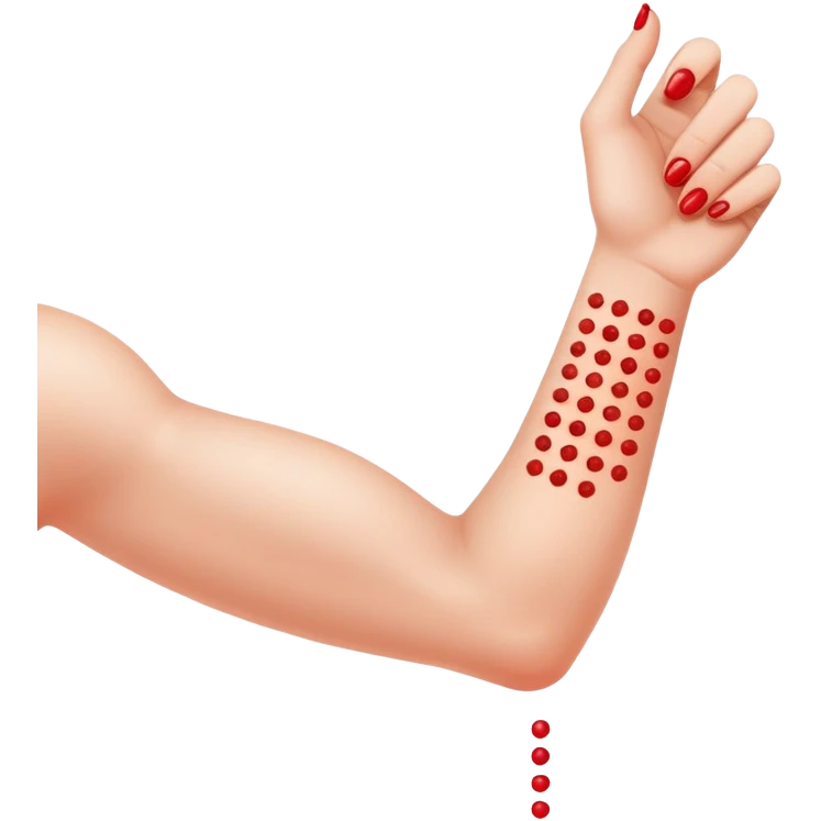 Allergy skin prick test on forearm with small red bumps showing reactions to different allergens emoji