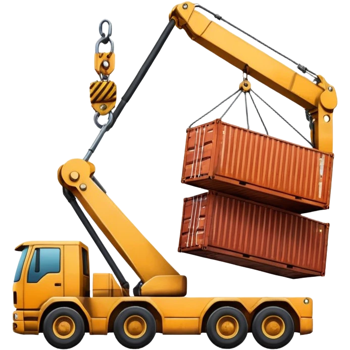 Container being lifted by a large machine, import. emoji