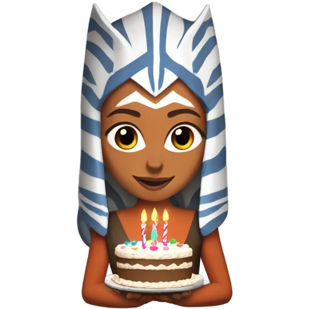Ahsoka Tano holding a birthday cake with candles emoji