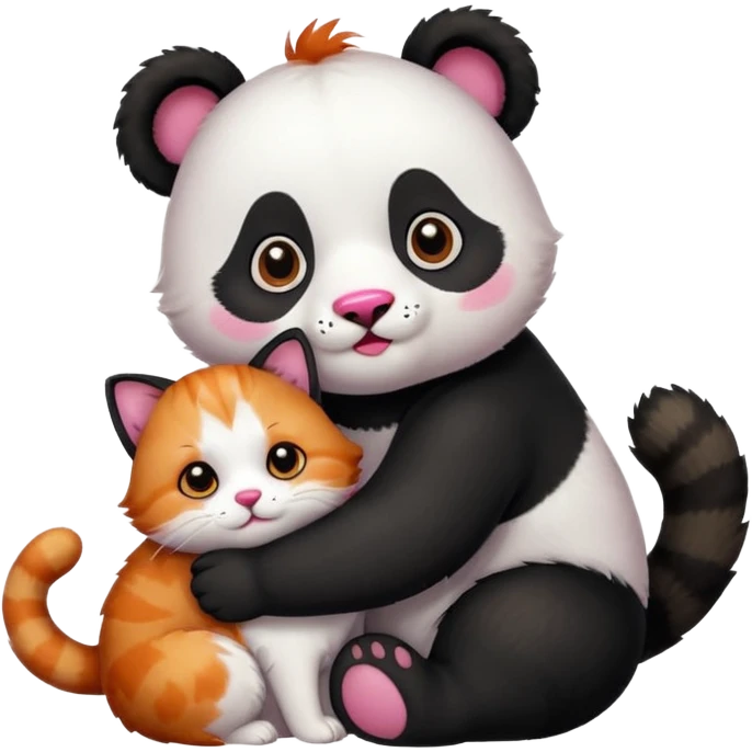 Panda hugging a calico cat with half its face ginger and the other half black emoji