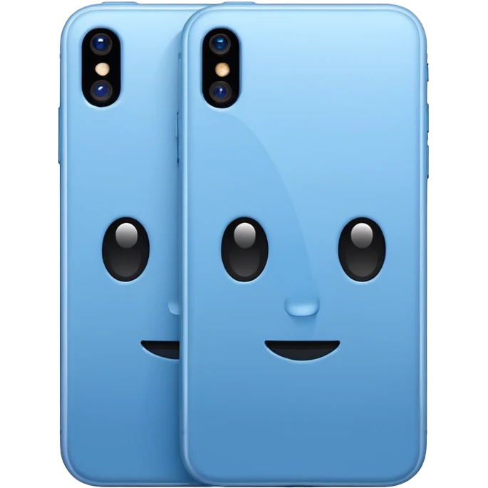 blue iPhone 16 with two cameras, emoji style, front and back emoji