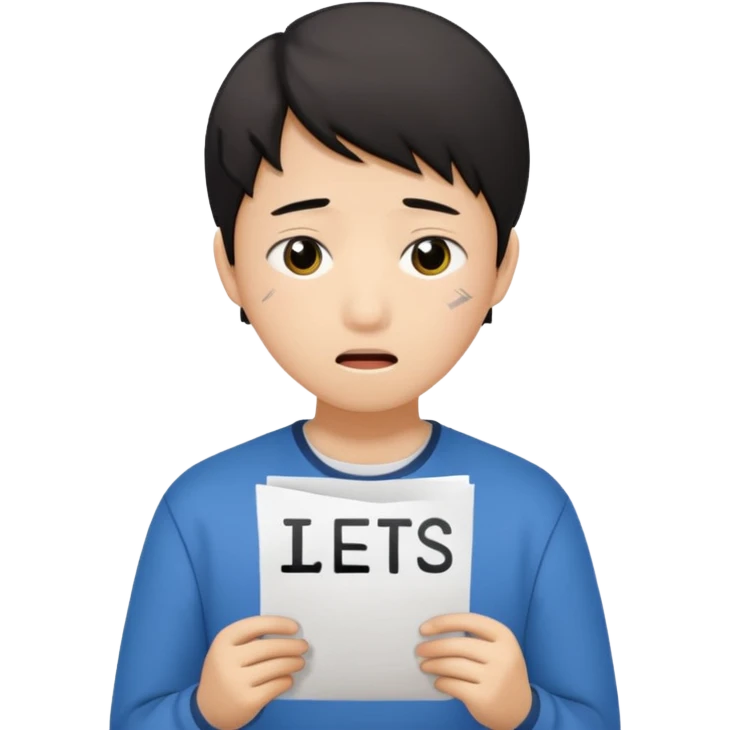 emoji student sad holding paper IELTS 5.5, crying, failure, white background emoji