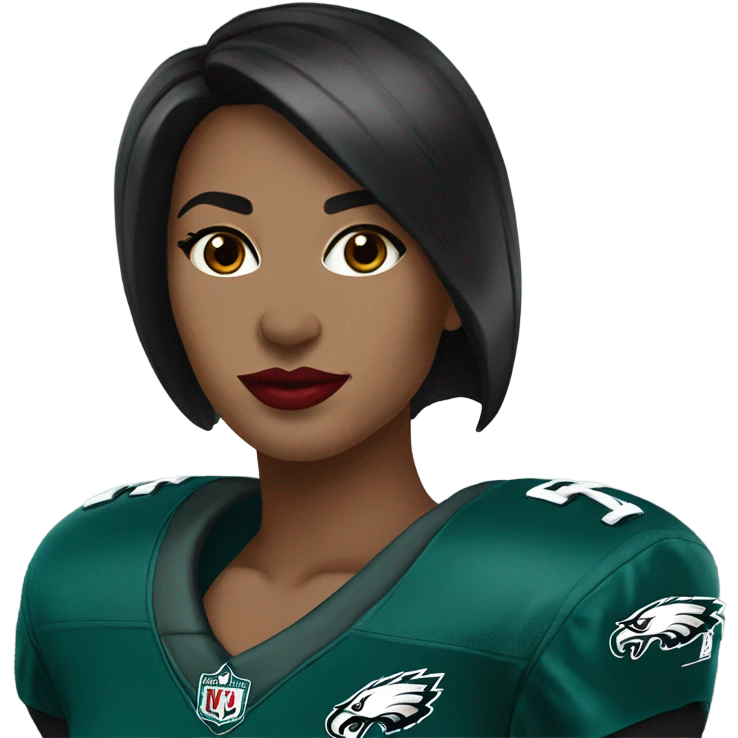 female dark hair red lips wearing Philadelphia Eagles jersey emoji