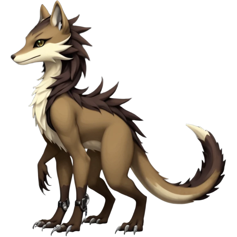 Brown and beige badass elegant wild beautiful natural badass futuristic epic exotic anthro modern furry cyborg-sergal-vernid-creature, full body, dark-brown-black-gradient pretty hair, with a long tufted tail, aesthetic, art by LiLaiRa, art by art by Falvie emoji