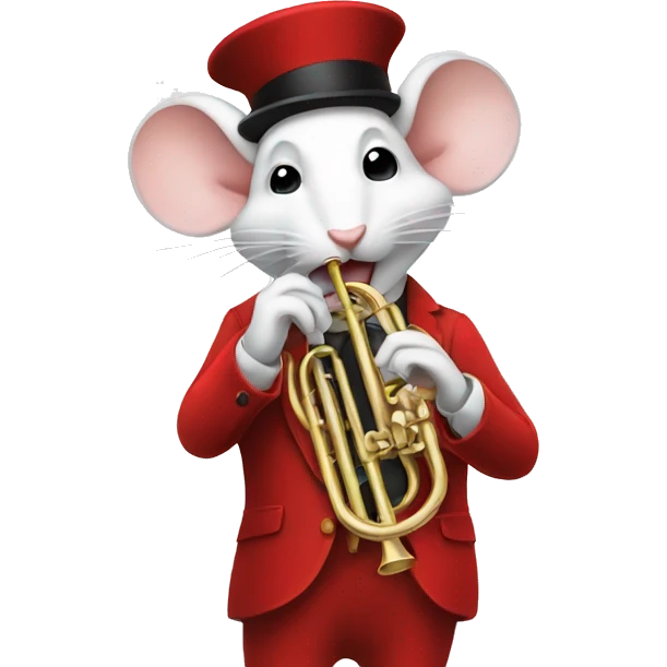 white mouse in a red suit playing the trumpet  emoji