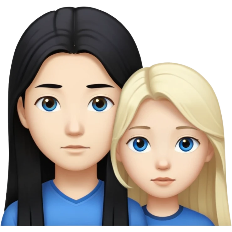 Asian girl with long black hair and brown eyes. and white boy with blonde hair and blue eyes  emoji
