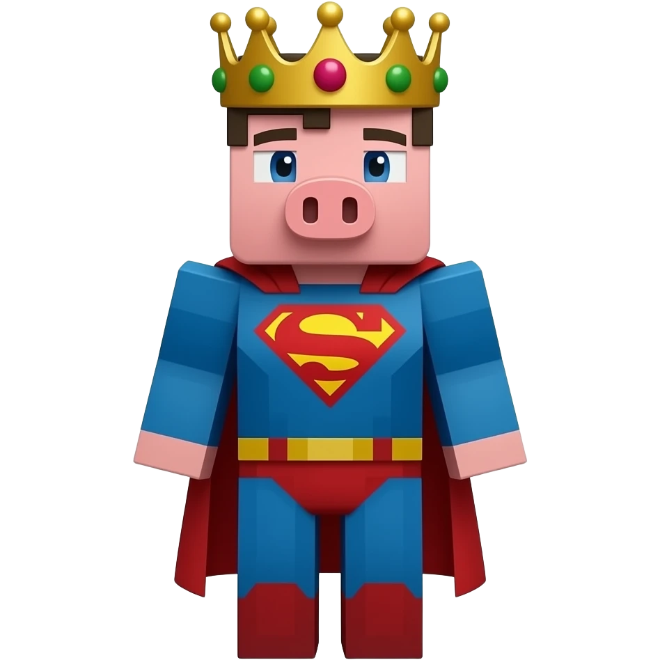 Technoblade minecraft pig with crown with a superman scarf emoji