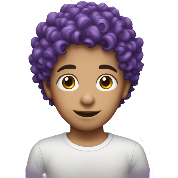 European, purple curly hair, boy, child, earring. emoji