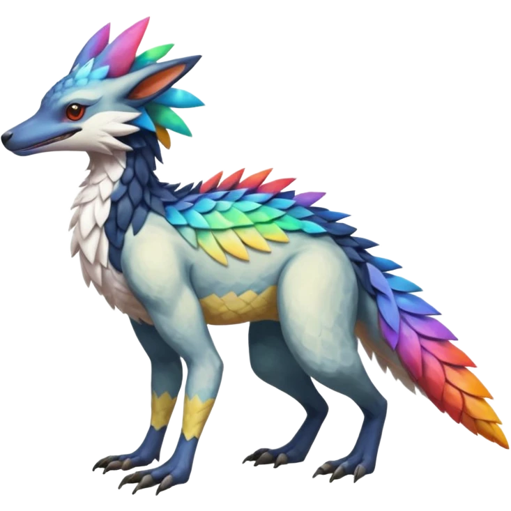Colorful Fruity Iridescent Warm-colored Tropical Exotic Vernid-Sergal-Trico-Silvally-Nargacuga-fusion-hybrid-animal-creature, full body emoji