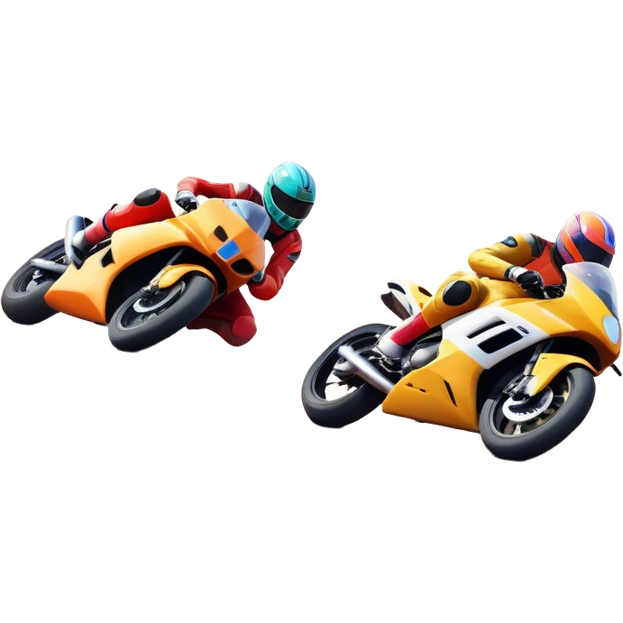 A sleek racing car and motorcycle speeding on a track, leaving a trail of dust behind. The scene captures the thrill of high-speed competition, with blurred motion and vibrant colors, highlighting the dynamic energy of motorsport. emoji