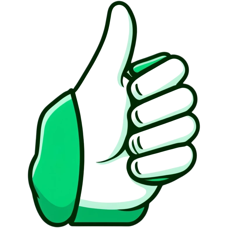 Minimalist Maya-style thumbs up and prayer hands emojis, white and deep green only, flat design with clean lines emoji