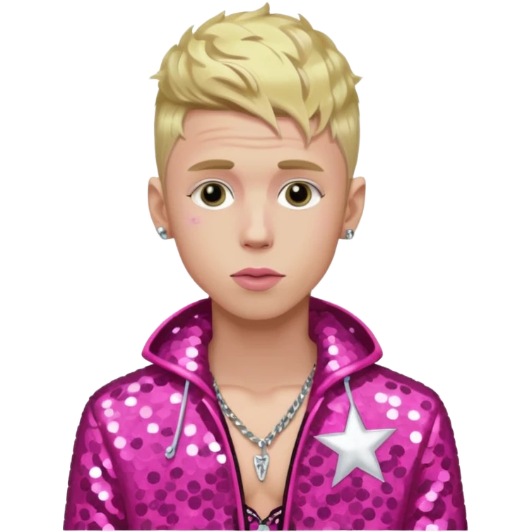 Machine Gun Kelly with blonde hair, dark pink sequin outfit emoji