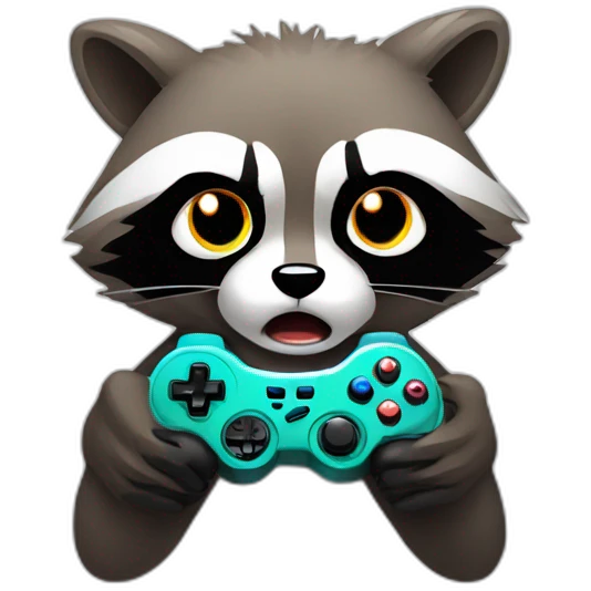 angry raccoon holding a gamepad emoji