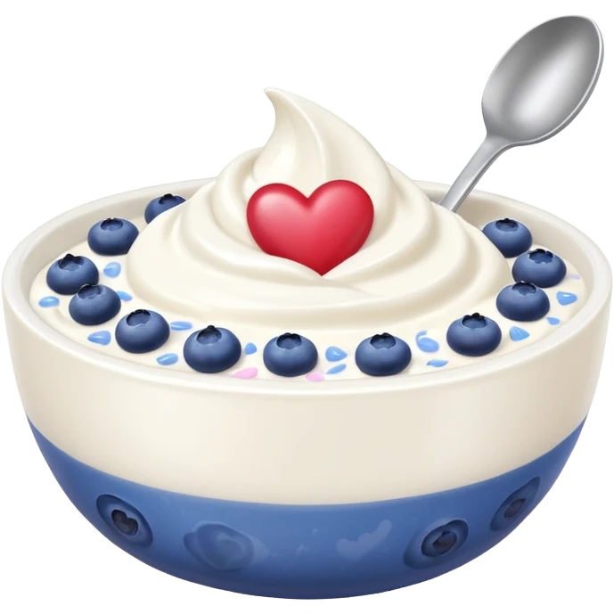 White yoghurt in a bowl with blueberries and hearts emoji