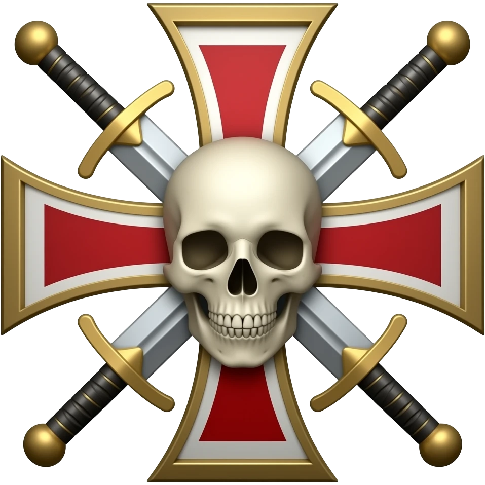 Templar cross with swords in middle and Skull emoji