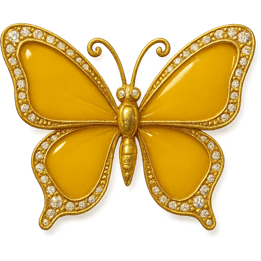 single golden yellow butterfly, deep yellow enamel, sparkling gems emoji