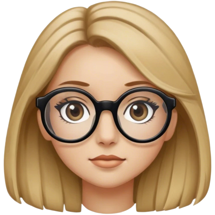 Make a girl with brownish blonde hair with lashes and black roundish glasses emoji