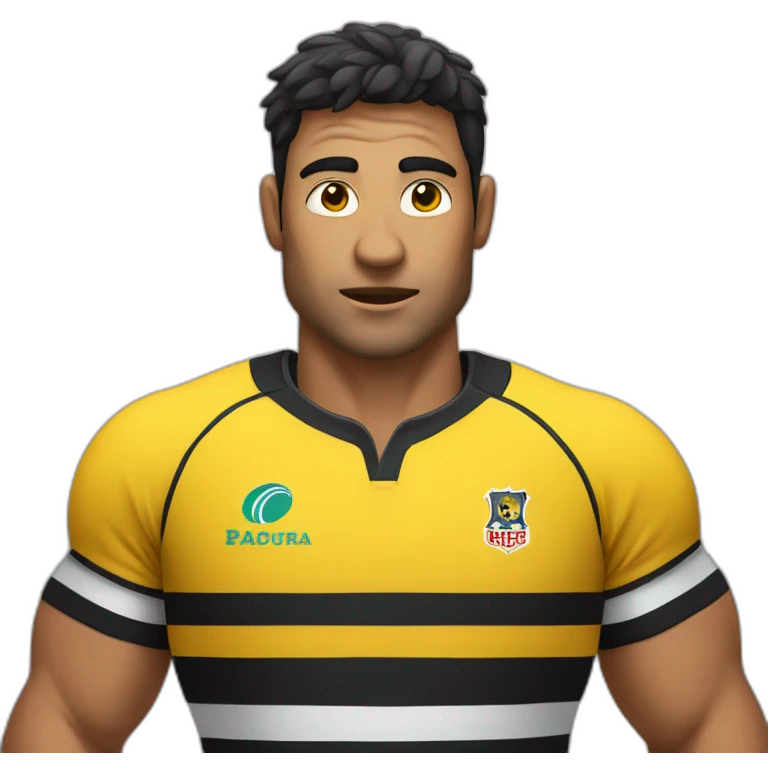 Hombre juntando rugby con remera negra y amarilla a rayas  emoji