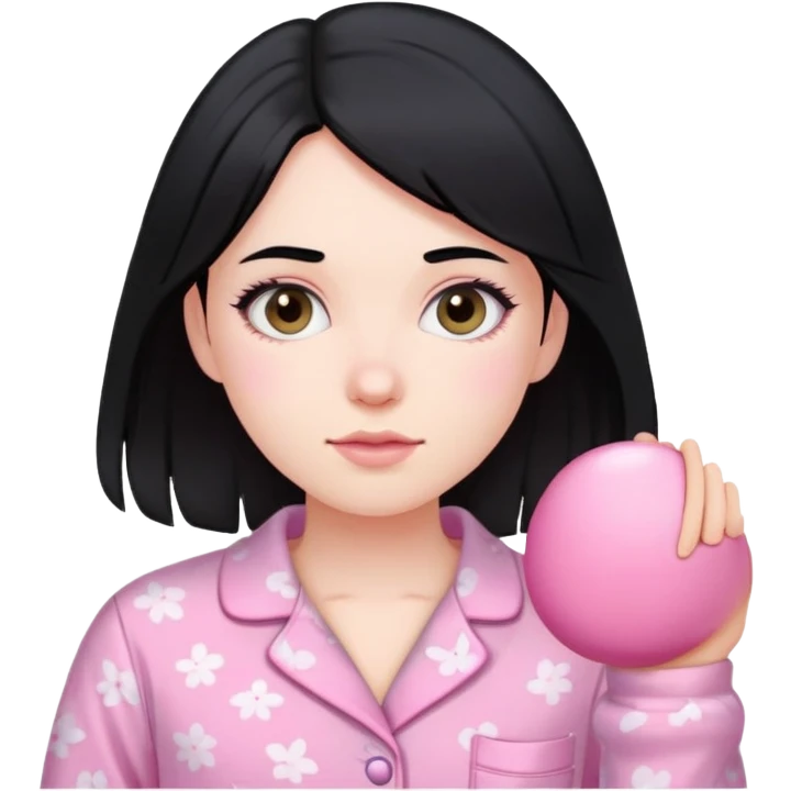 pale girl, medium black hair, pink soft pajamas emoji