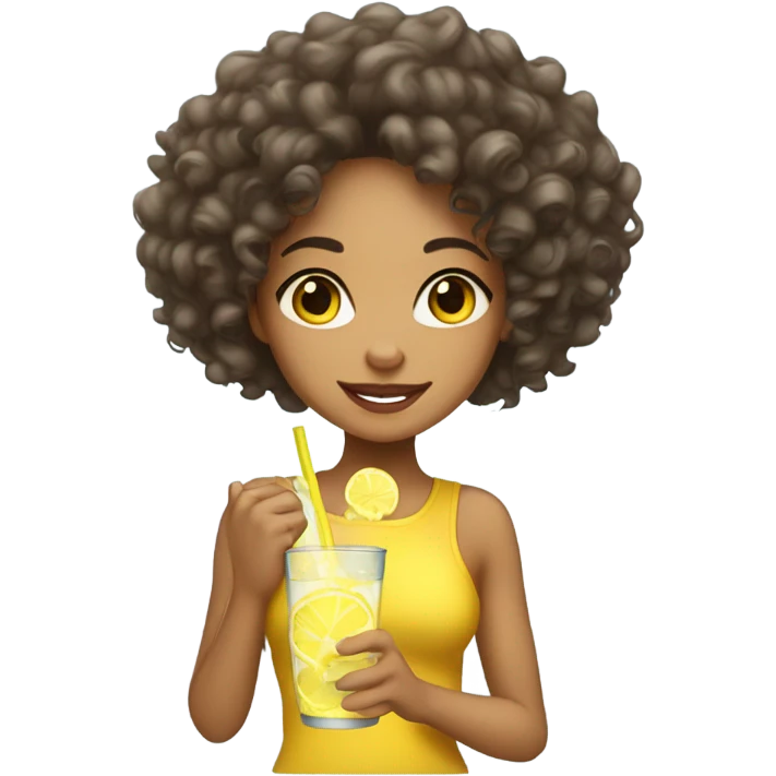 Big Lightskin girl with curly hair drinking lemonade emoji