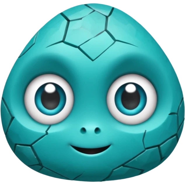 One small turquoise rock creature, rounded but still clearly a rock with cracks and facets, subtle shine, big expressive eyes and a shy smile, emoji