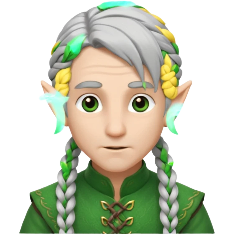 braid silver hair man elf, green cloth emoji