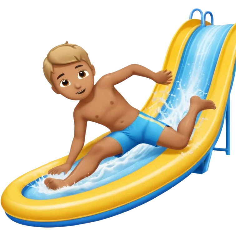 a boy that is sliding on his belly in ON his belly from a waterslide head first on his belly emoji