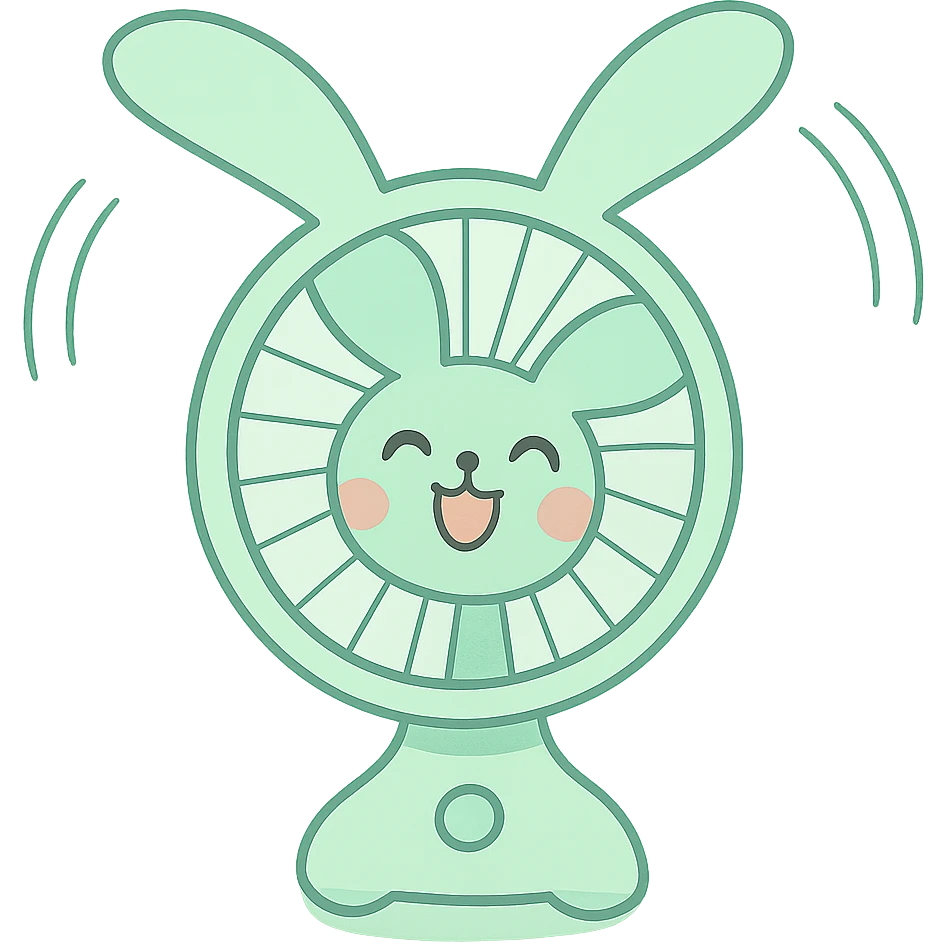 cute electric fan bunny spinning its ears like blades, cheerful face, pastel green, full-body emoji