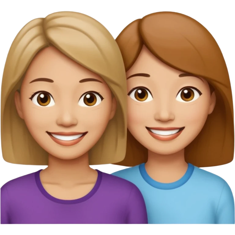 Middle aged light brown skinned woman beside a middle aged asian woman smiling looking young emoji