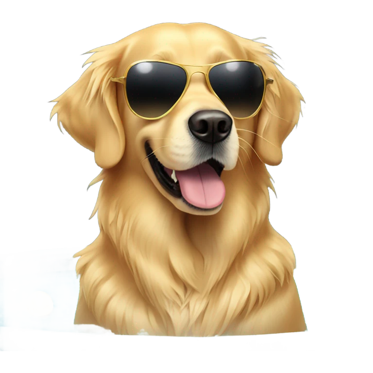 Golden retriever with round sunglasses in a hot tub emoji