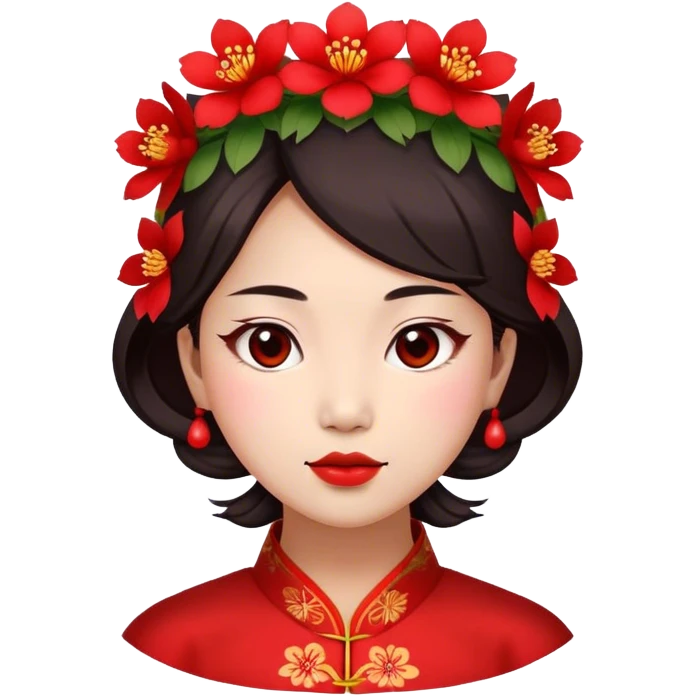 A Chinese woman with red flowers on her head emoji