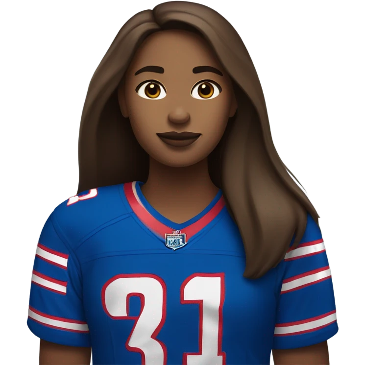 Girl with long brown hair wearing buffalo bills jersey emoji