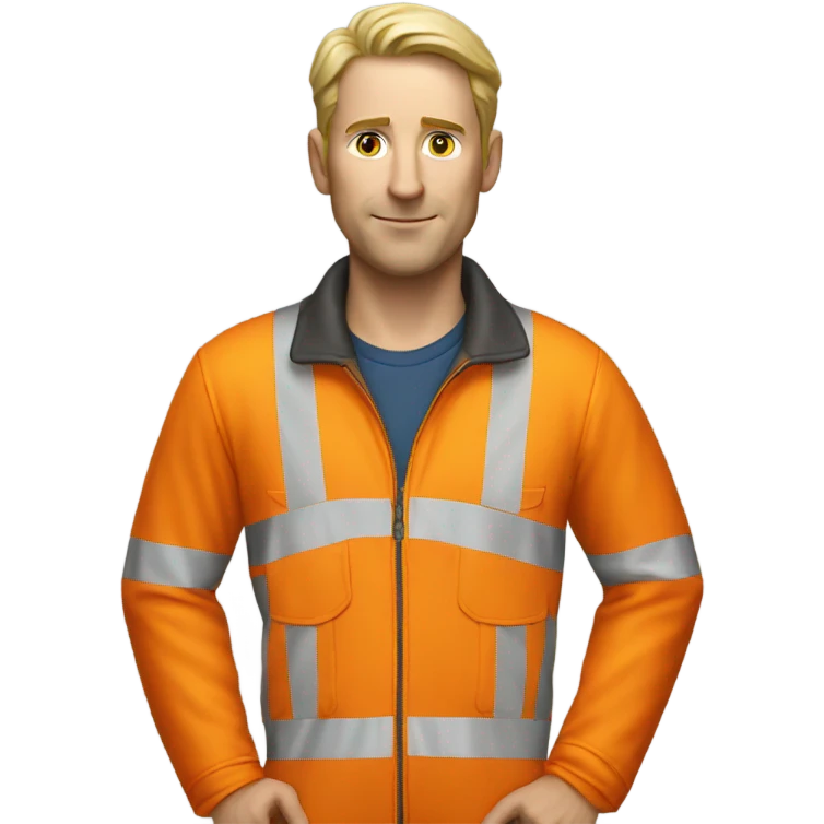 white man standing wearing orange hi visibility overalls  emoji